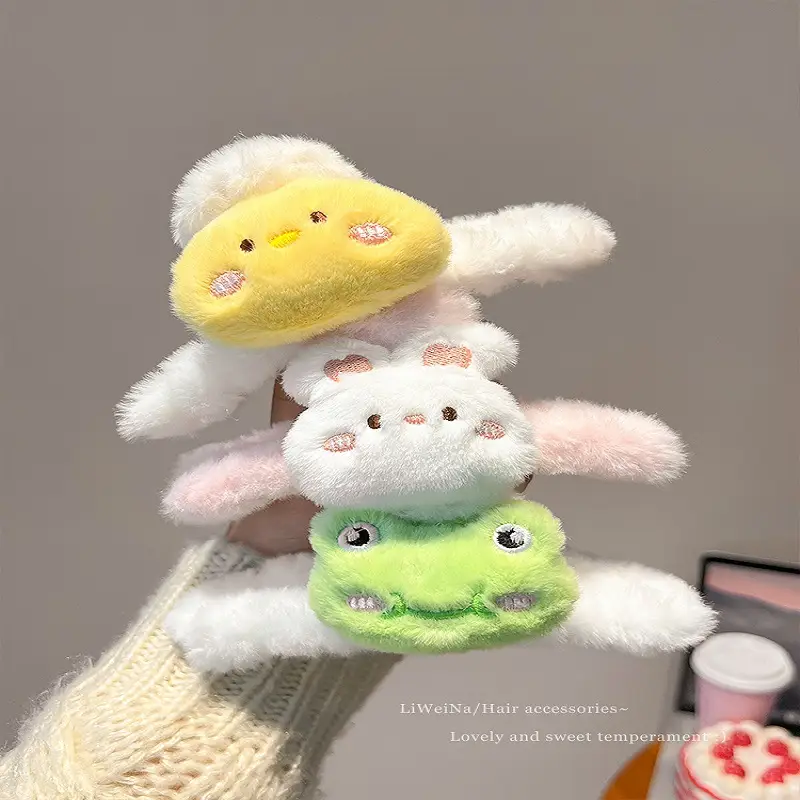 Cute Green Plush Bunny Hair Clip for Girls - Image 9