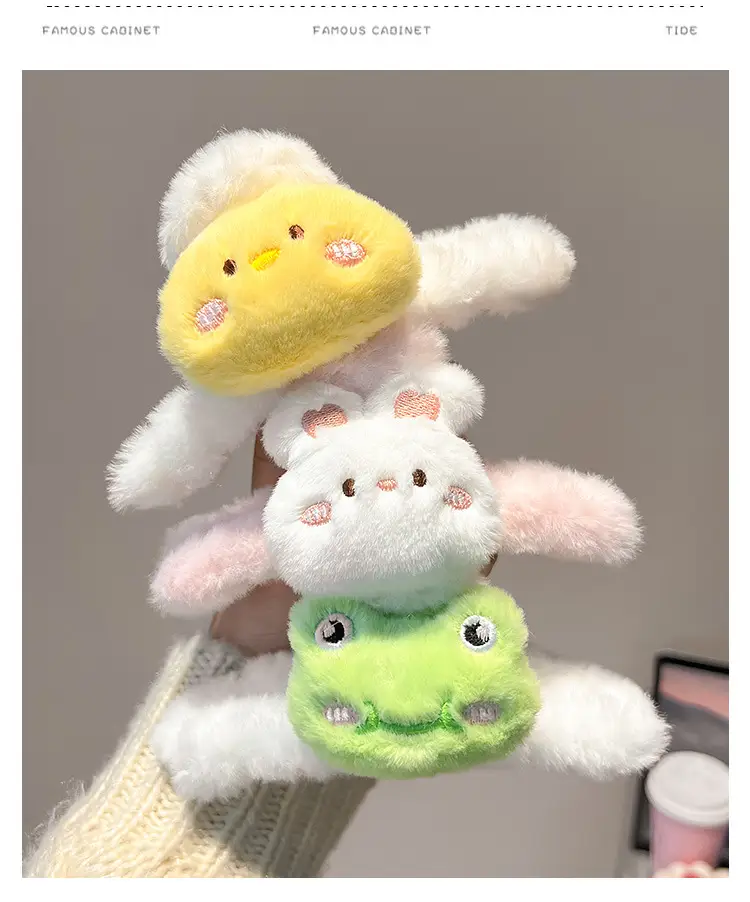 Cute Green Plush Bunny Hair Clip for Girls — feature 4