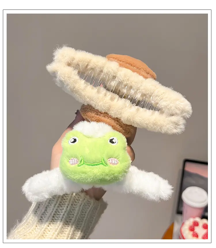 Cute Green Plush Bunny Hair Clip for Girls — feature 5