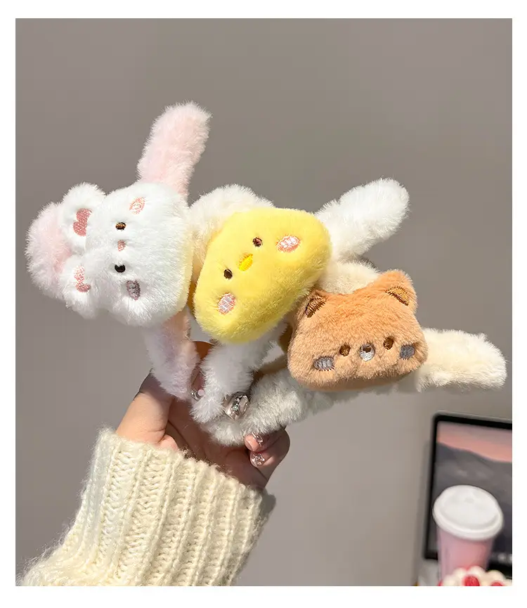 Cute Green Plush Bunny Hair Clip for Girls — feature 7