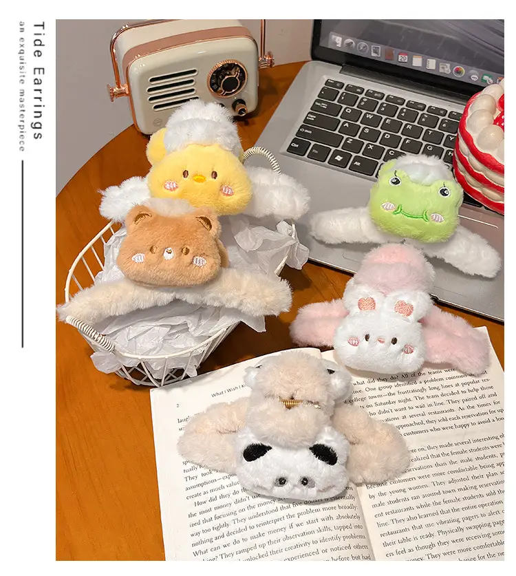 Cute Green Plush Bunny Hair Clip for Girls — feature 8