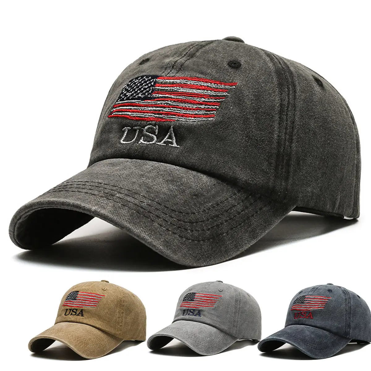 Men's Washed American Flag Cap Retro Baseball Sunshade - Image 5