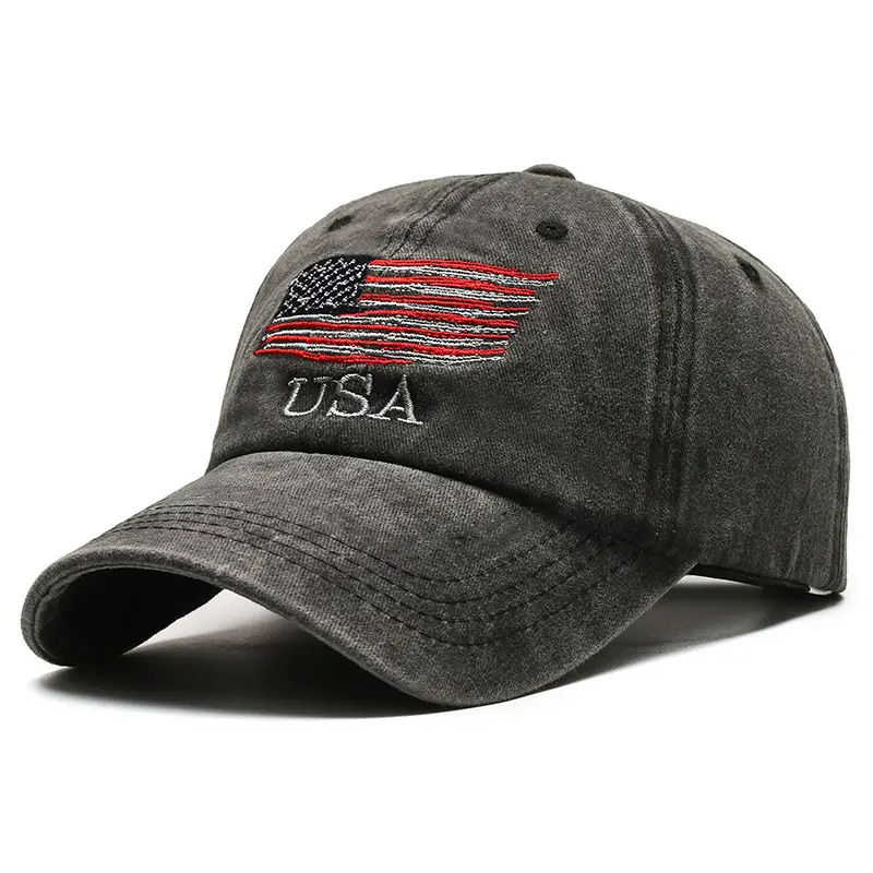 Men's Washed American Flag Cap Retro Baseball Sunshade - Image 9