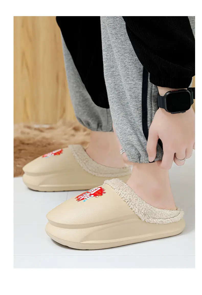 Men's Fleece Lined Winter Cotton Slippers Beige — feature 14