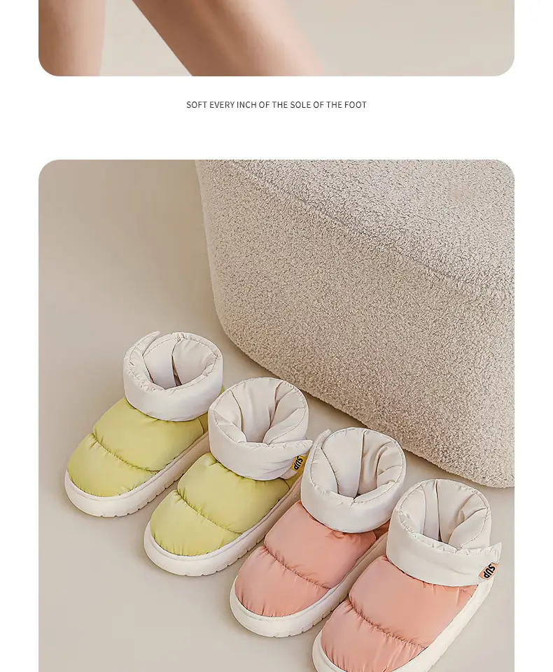 Waterproof Down Cloth Cotton Slippers Bag Heel Women's Winter Indoor Home fleece-lined Warm Non-Slip Cotton Shoes Men's Outer Wear — feature 14