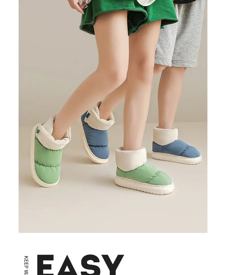 Waterproof Down Cloth Cotton Slippers Bag Heel Women's Winter Indoor Home fleece-lined Warm Non-Slip Cotton Shoes Men's Outer Wear — feature 4