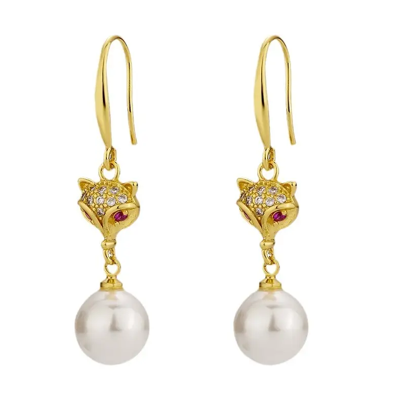 Vintage Gold Zircon Pearl Dangle Earrings for Women - Image 5