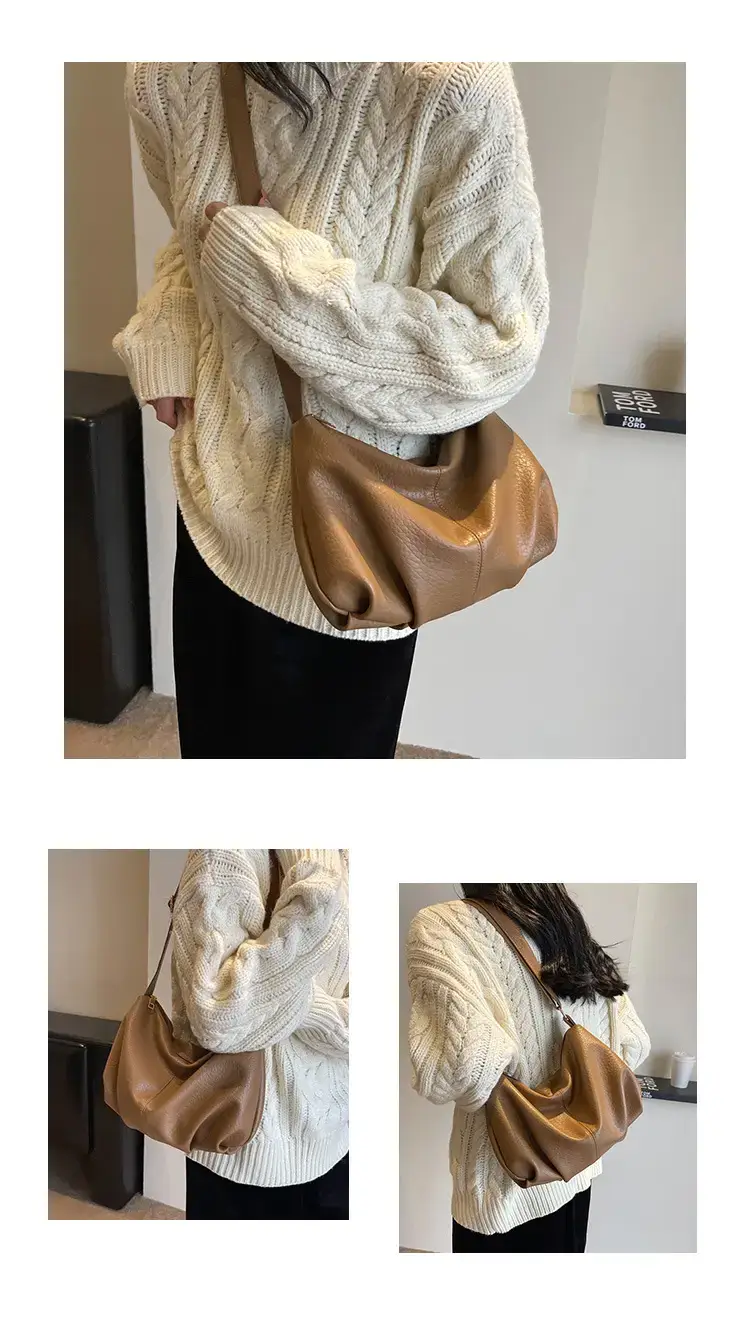 Brown Leather Shoulder Bag for Women 2023 Winter Commute — feature 11