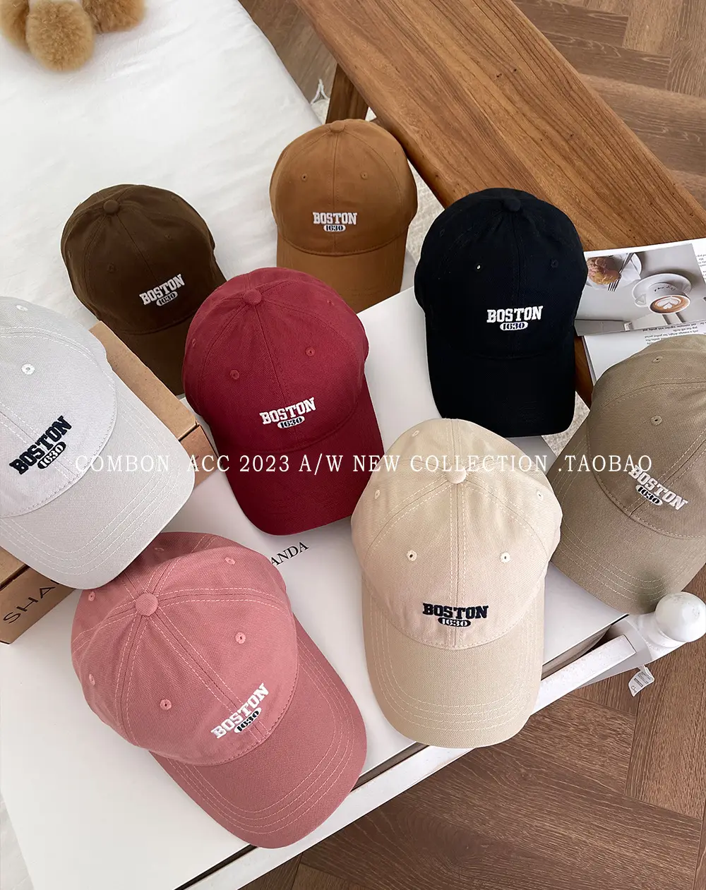 Boston Lettered Women's Cotton Cap Beige — feature 1