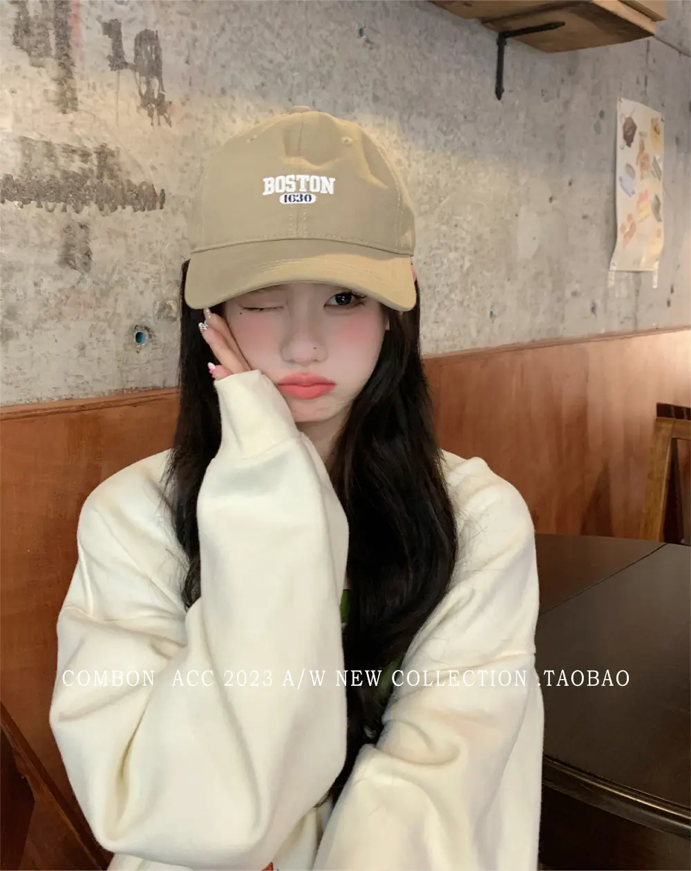 Boston Lettered Women's Cotton Cap Beige — feature 10