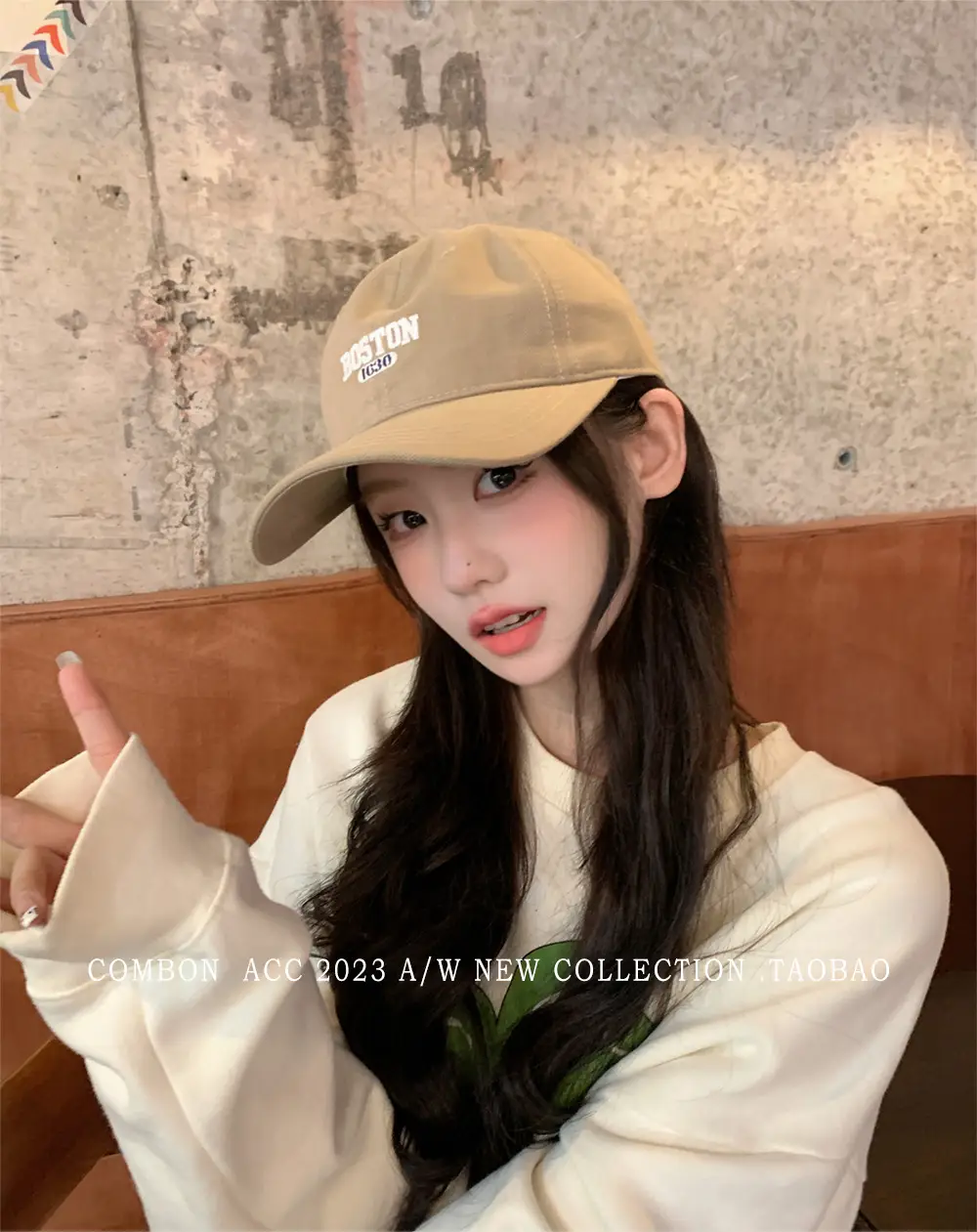 Boston Lettered Women's Cotton Cap Beige — feature 2