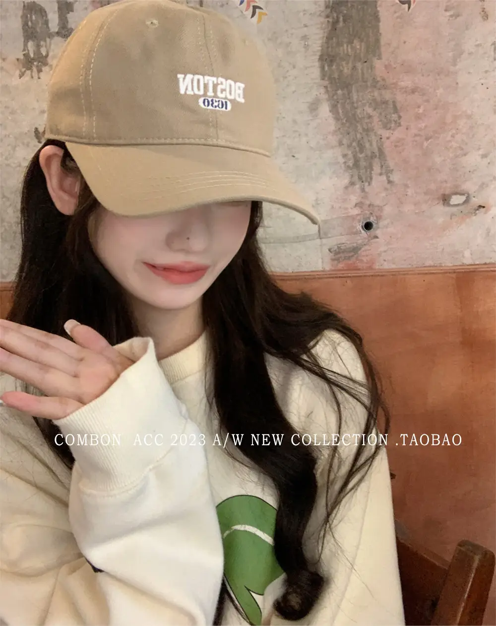 Boston Lettered Women's Cotton Cap Beige — feature 3