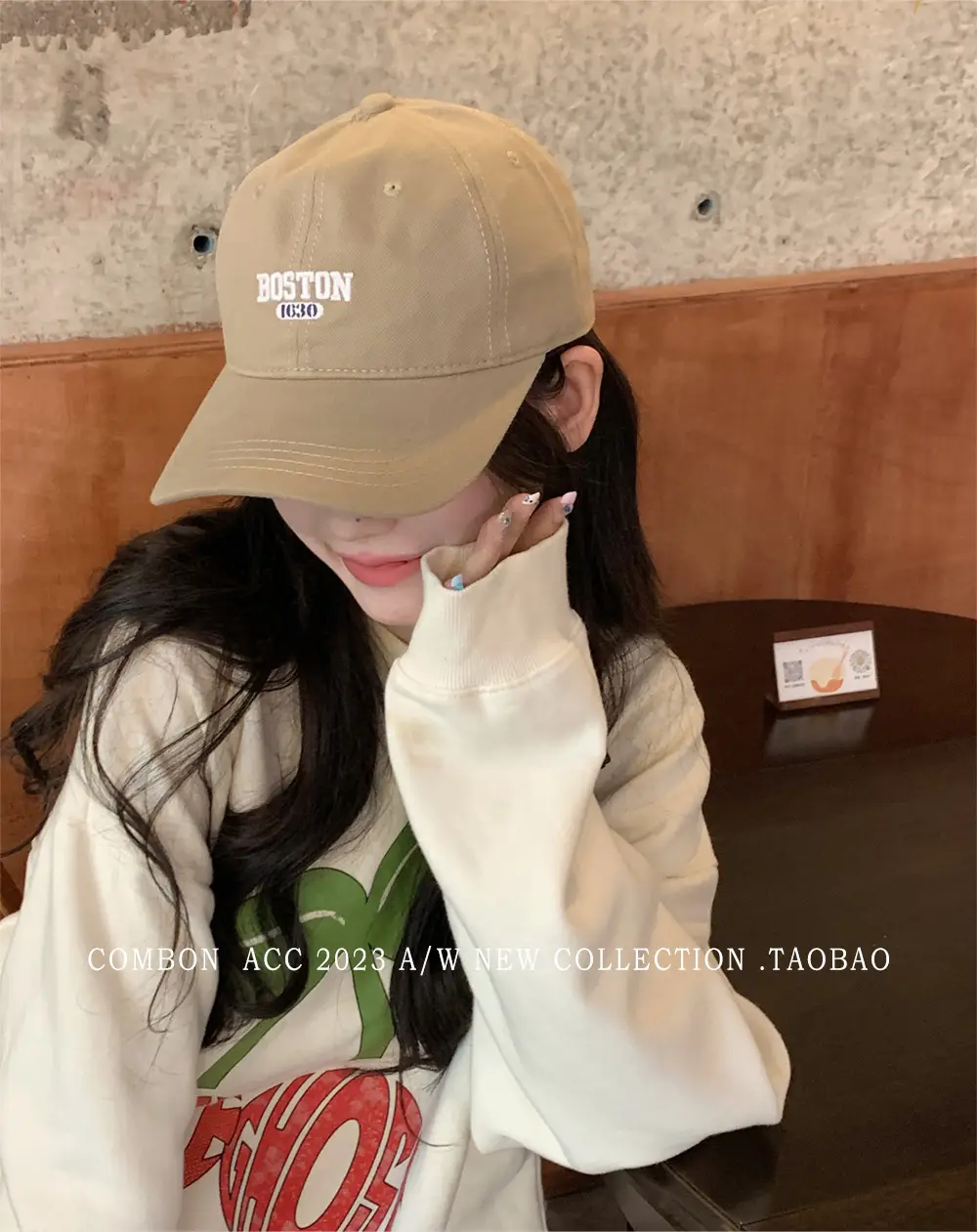 Boston Lettered Women's Cotton Cap Beige — feature 5