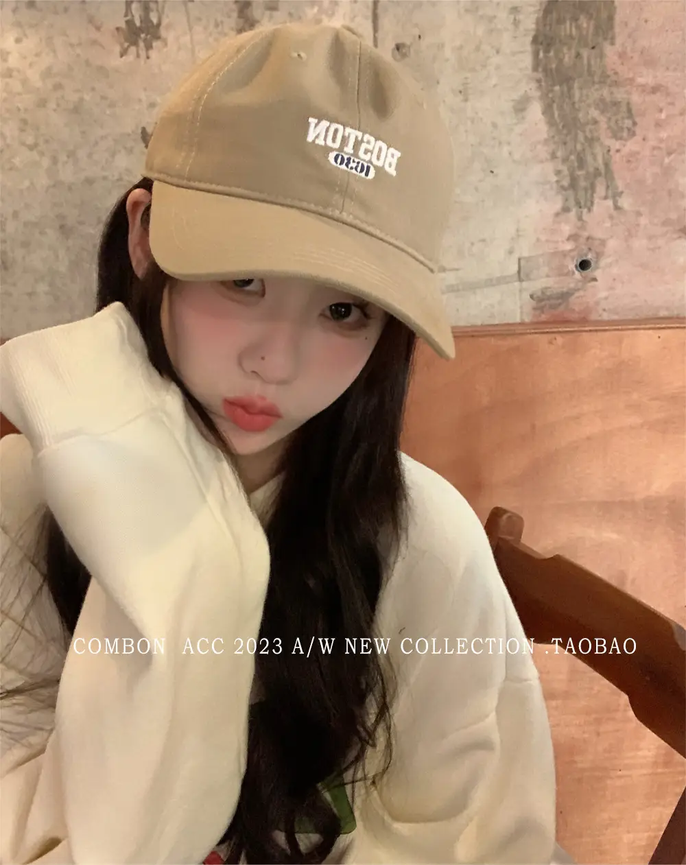 Boston Lettered Women's Cotton Cap Beige — feature 7