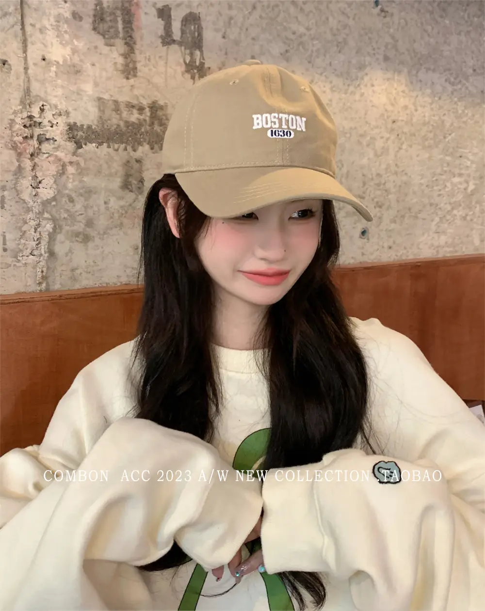 Boston Lettered Women's Cotton Cap Beige — feature 8