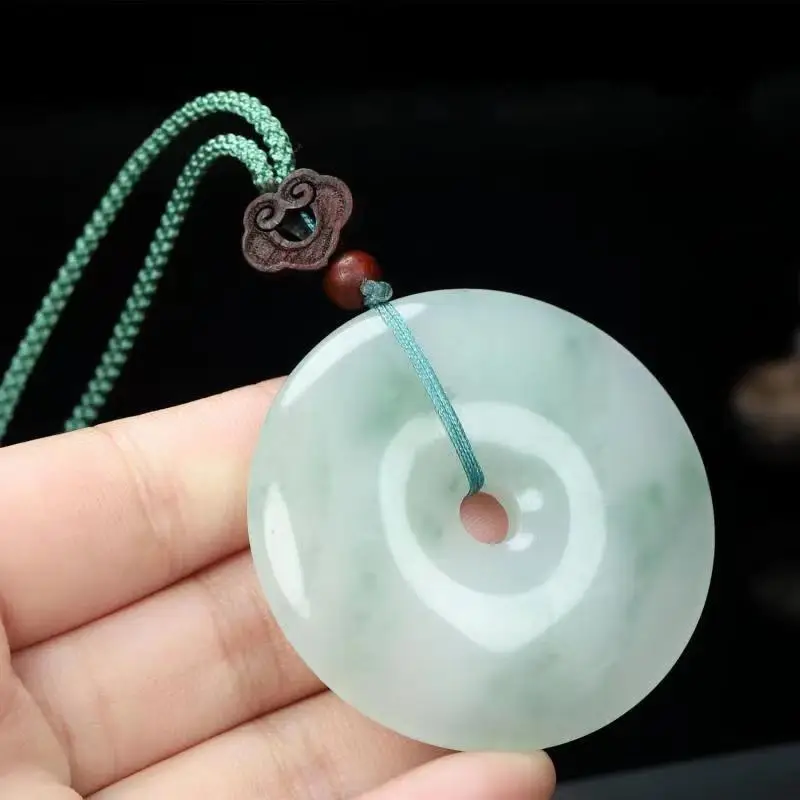Natural Xinjiang Jade Ping An Ring Pendant with Red & Green Accents - Image 8