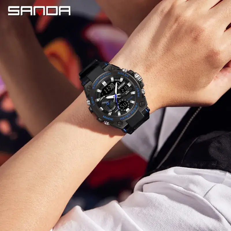 Men's Black Quartz Watch with Dual Calendar & Lumen Display - Image 9