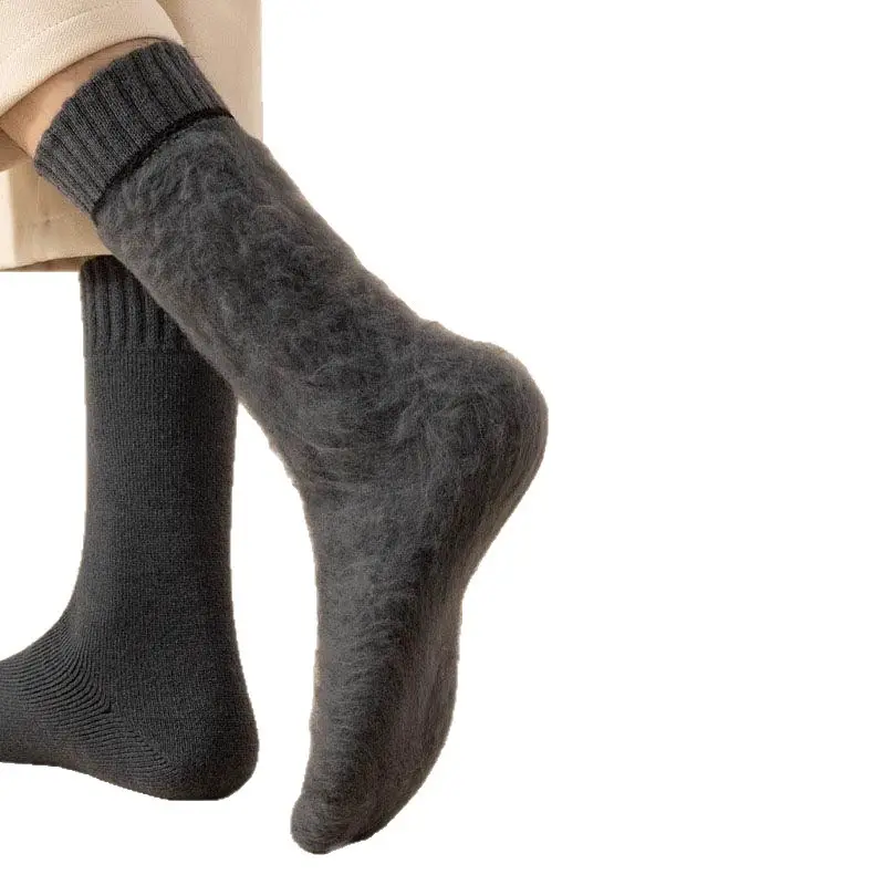 Long cashmere socks men's super thick warm fleece-lined thick northeast wool socks mid-high plush cold-resistant long socks
