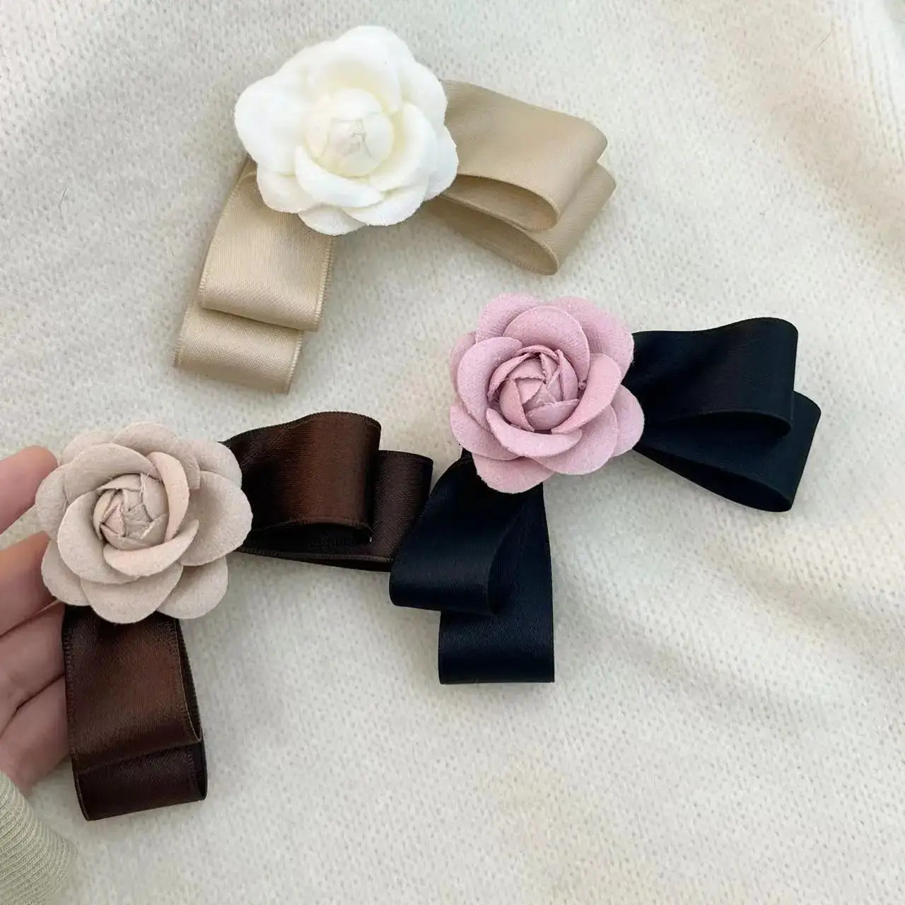 2023 Camellia Hairpins Black Pink Bow Accessories - Image 7