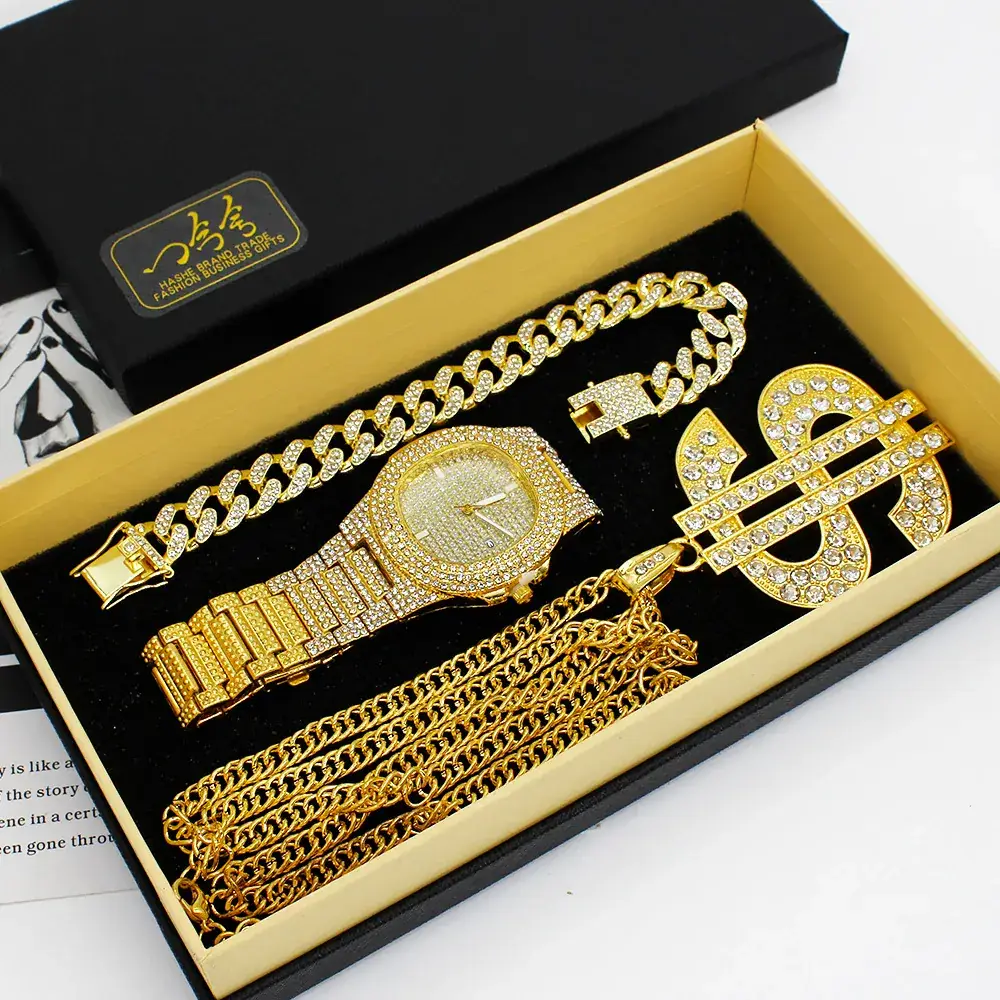Gold Plated Diamond Watch Gift Set for Women