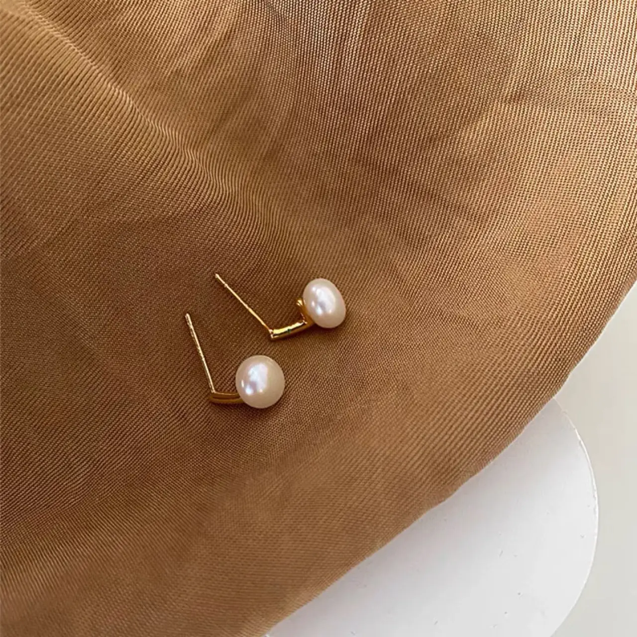 Natural Pearl Earrings with Silver Plating & Gold Finish - Image 2
