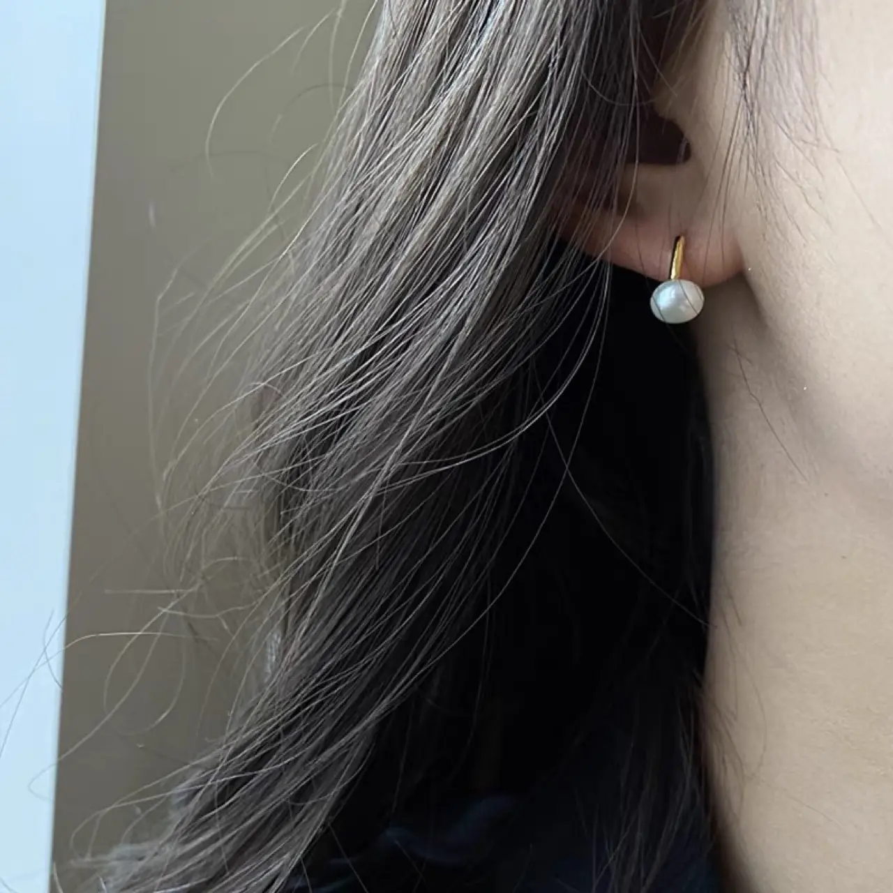 Natural Pearl Earrings with Silver Plating & Gold Finish - Image 3