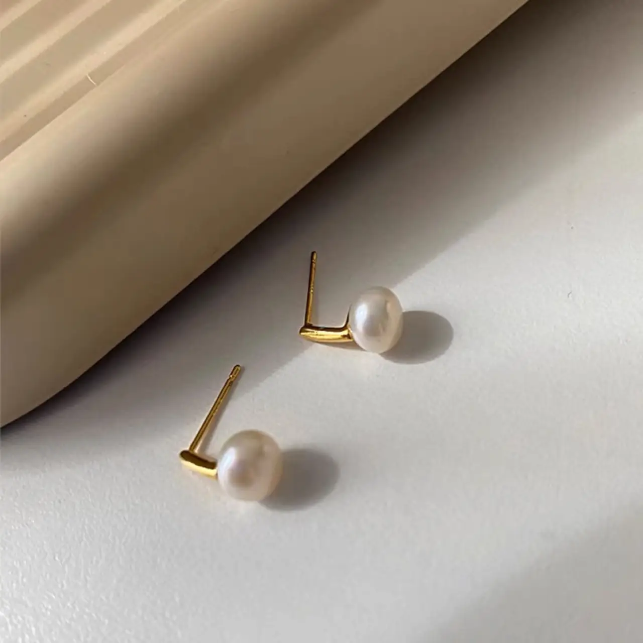 Natural Pearl Earrings with Silver Plating & Gold Finish - Image 4
