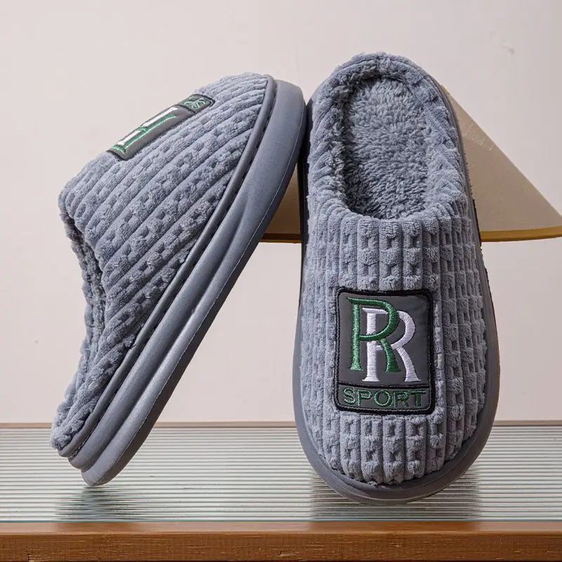 Men's cotton slippers extra large size thickened winter new home indoor non-slip thick bottom home super thick cotton slippers men - Image 3