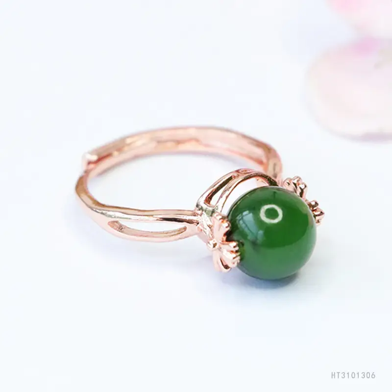 Green Jade Round Beads Rotatable Ring for Women - Image 4