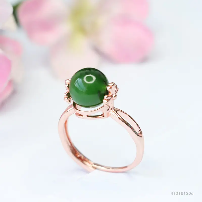 Green Jade Round Beads Rotatable Ring for Women - Image 5