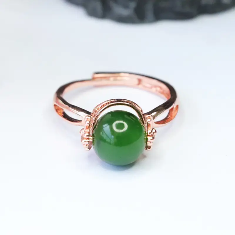 Green Jade Round Beads Rotatable Ring for Women - Image 6