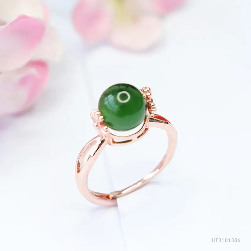 Green Jade Round Beads Rotatable Ring for Women — feature 9