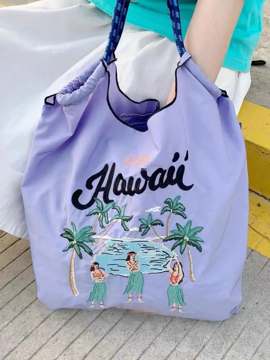 New Women's Embroidered Canvas Bag Large Capacity Purple - Image 4