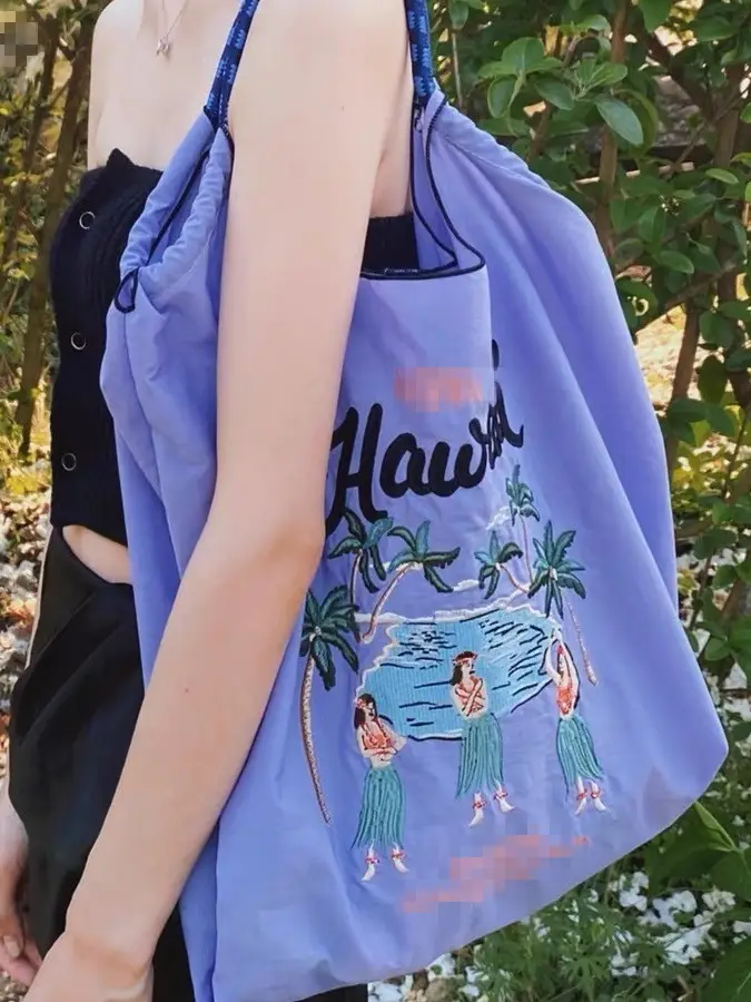 New Women's Embroidered Canvas Bag Large Capacity Purple - Image 5