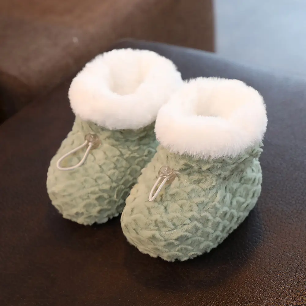Pink Fleece Baby Shoes for Newborns Winter Warm Anti-Slip