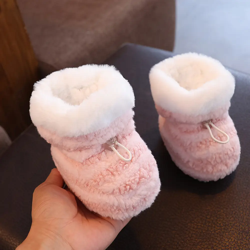 Pink Fleece Baby Shoes for Newborns Winter Warm Anti-Slip