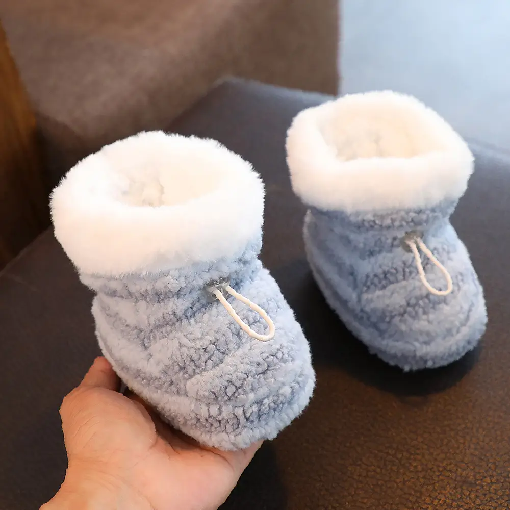 Pink Fleece Baby Shoes for Newborns Winter Warm Anti-Slip