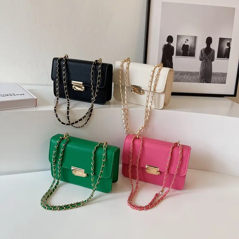 Women's Pink Chain Shoulder Messenger Bag with Heart Lock - Image 5