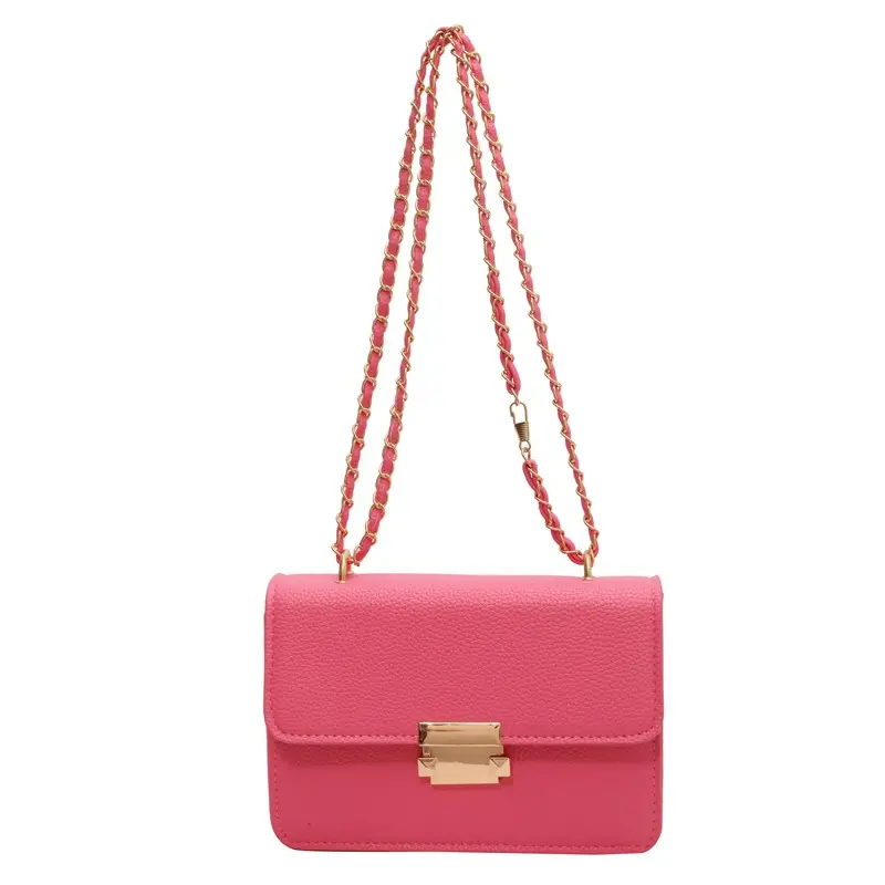 Women's Pink Chain Shoulder Messenger Bag with Heart Lock - Image 9