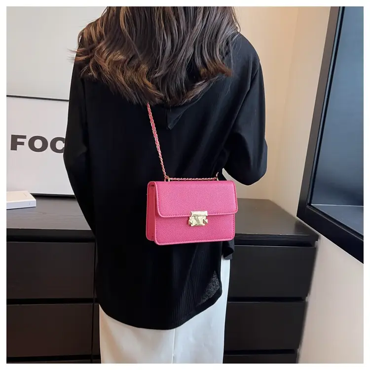 Women's Pink Chain Shoulder Messenger Bag with Heart Lock — feature 14