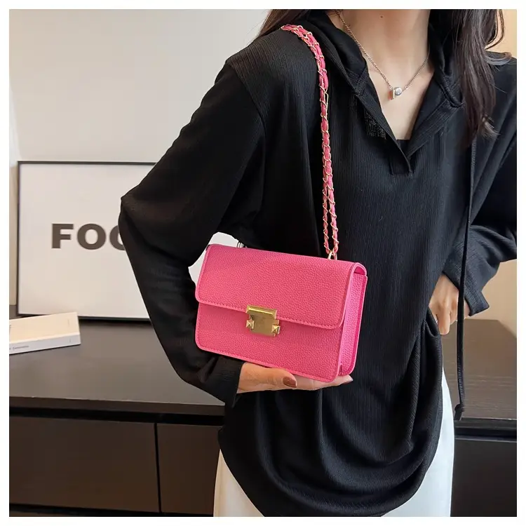 Women's Pink Chain Shoulder Messenger Bag with Heart Lock — feature 17