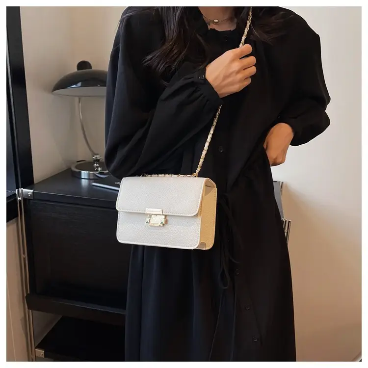 Women's Pink Chain Shoulder Messenger Bag with Heart Lock — feature 23