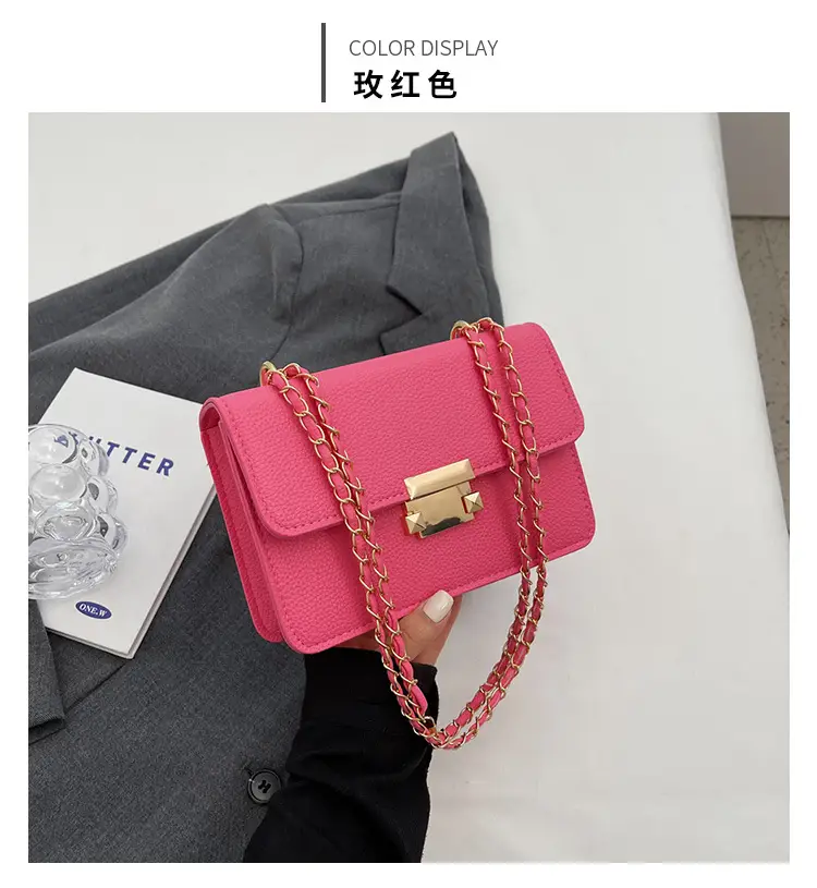 Women's Pink Chain Shoulder Messenger Bag with Heart Lock — feature 29