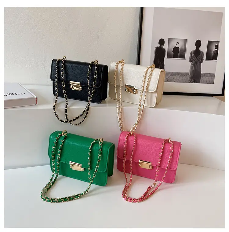 Women's Pink Chain Shoulder Messenger Bag with Heart Lock — feature 9