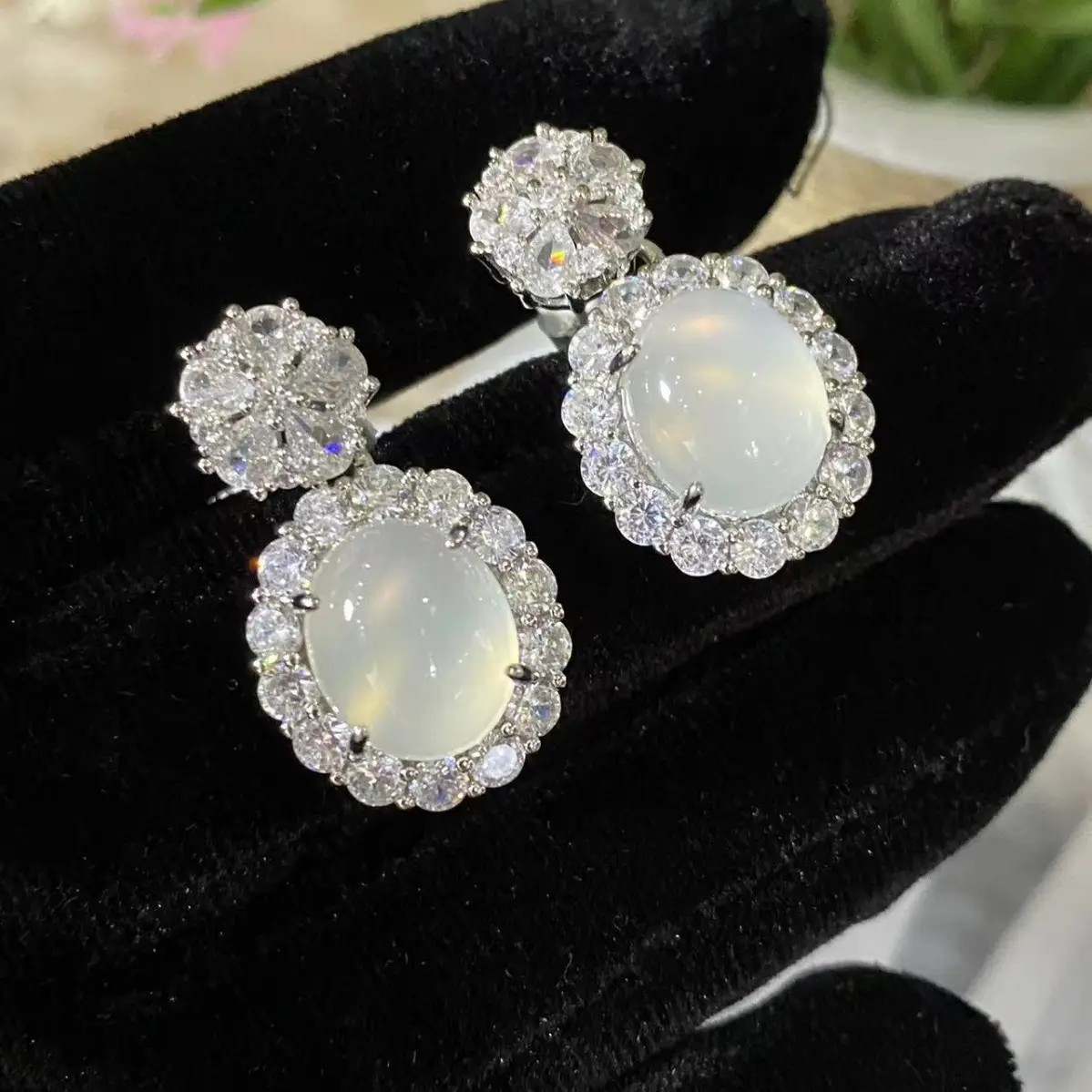 Yang Green Chalcedony Egg Earrings Silver Plated - Image 8