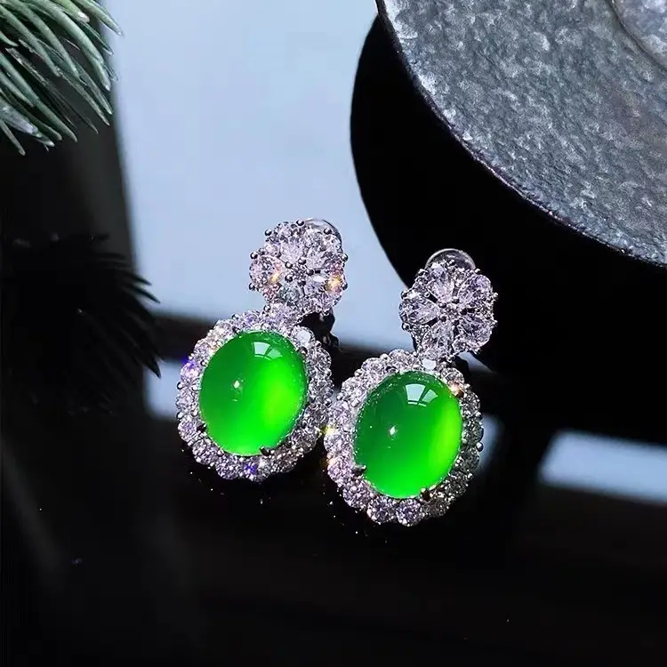 Natural Ice Chalcedony Earrings Green Agate Set - Image 10