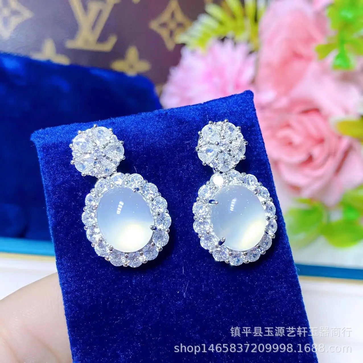Natural Ice Chalcedony Earrings Green Agate Set — feature 5