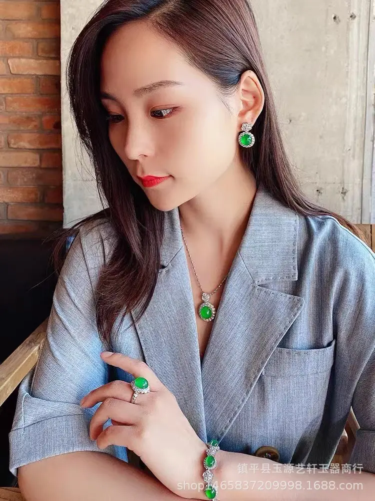 Natural Ice Chalcedony Earrings Green Agate Set — feature 8
