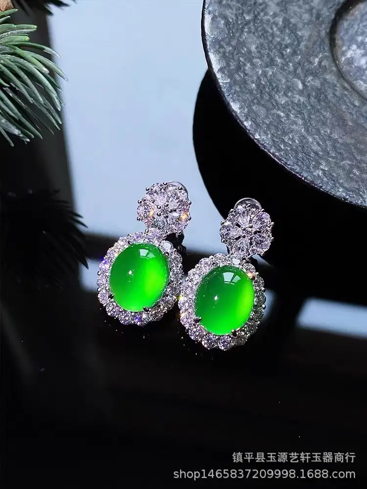 Natural Ice Chalcedony Earrings Green Agate Set - Image 2