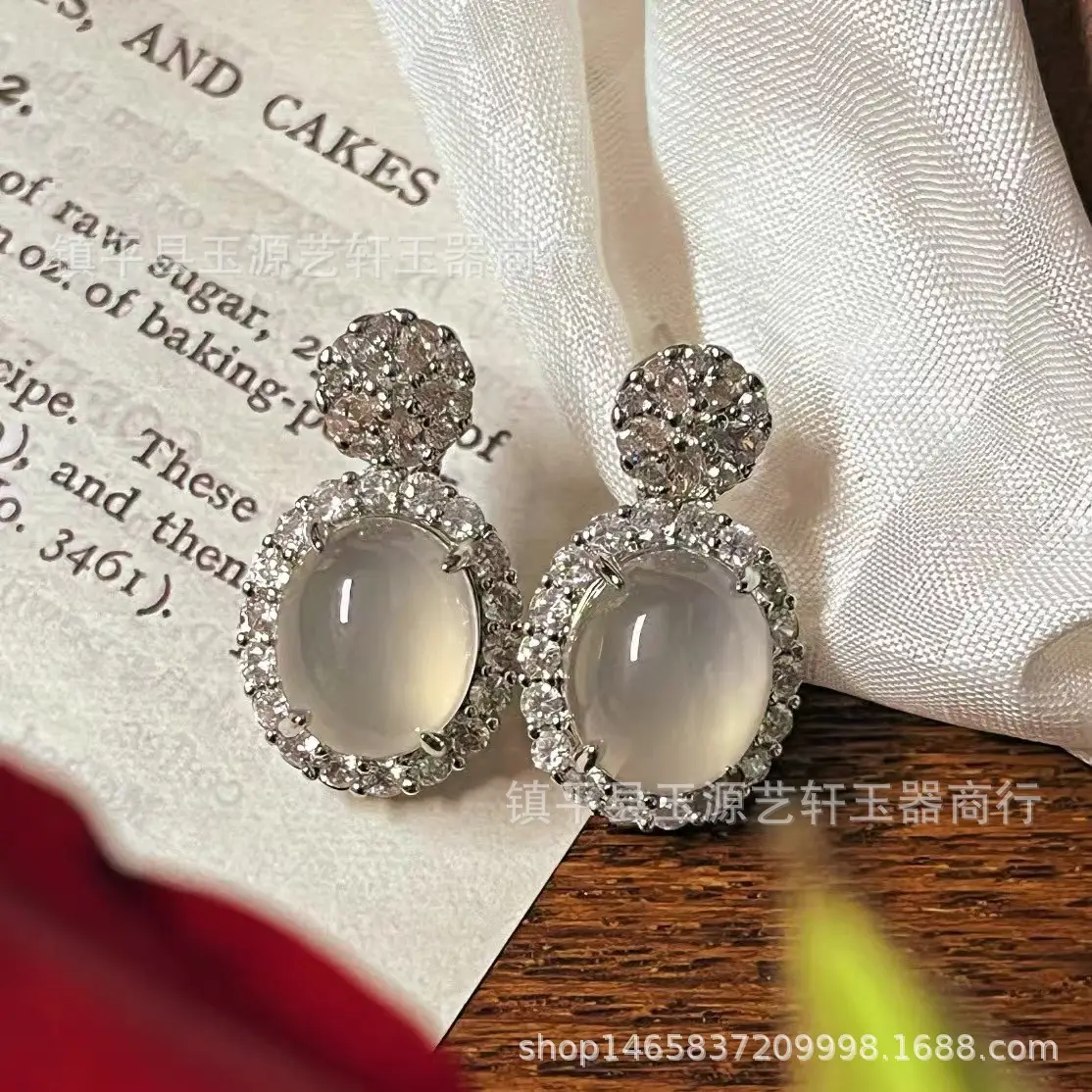 Natural Ice Chalcedony Earrings Green Agate Set - Image 6